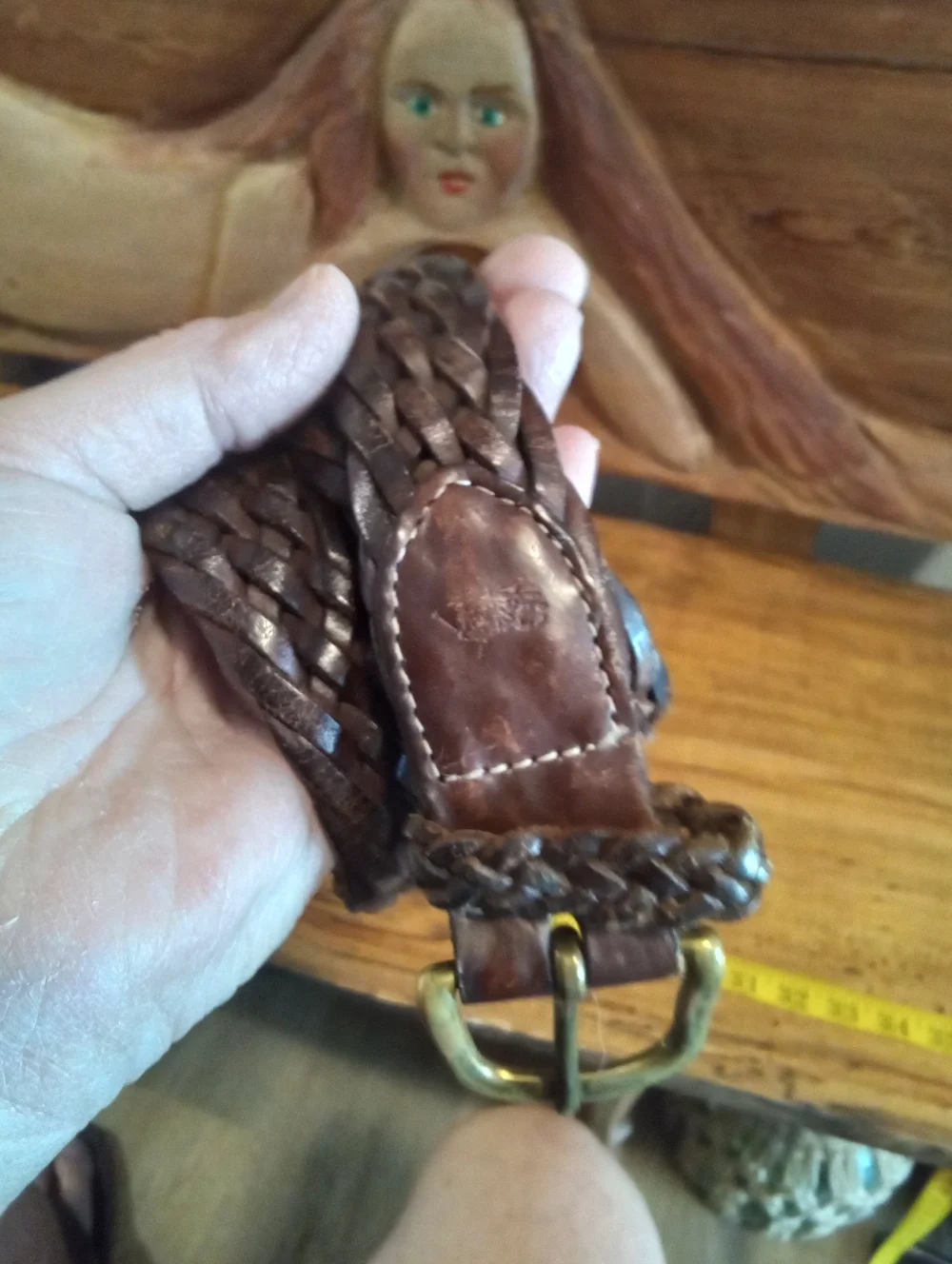 Men's Braided Dark Brown Leather Belt with Brass Buckle Size 34/36